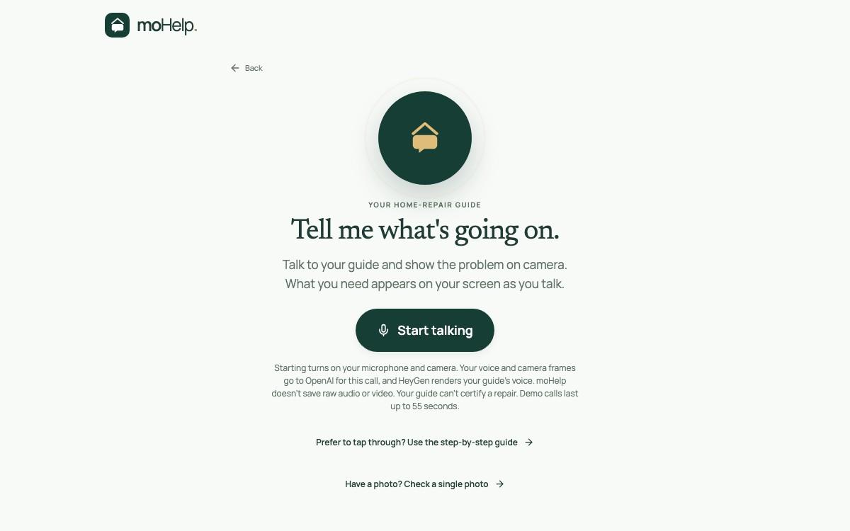 moHelp: Voice-First AI Home Repair Guide, desktop screenshot 2