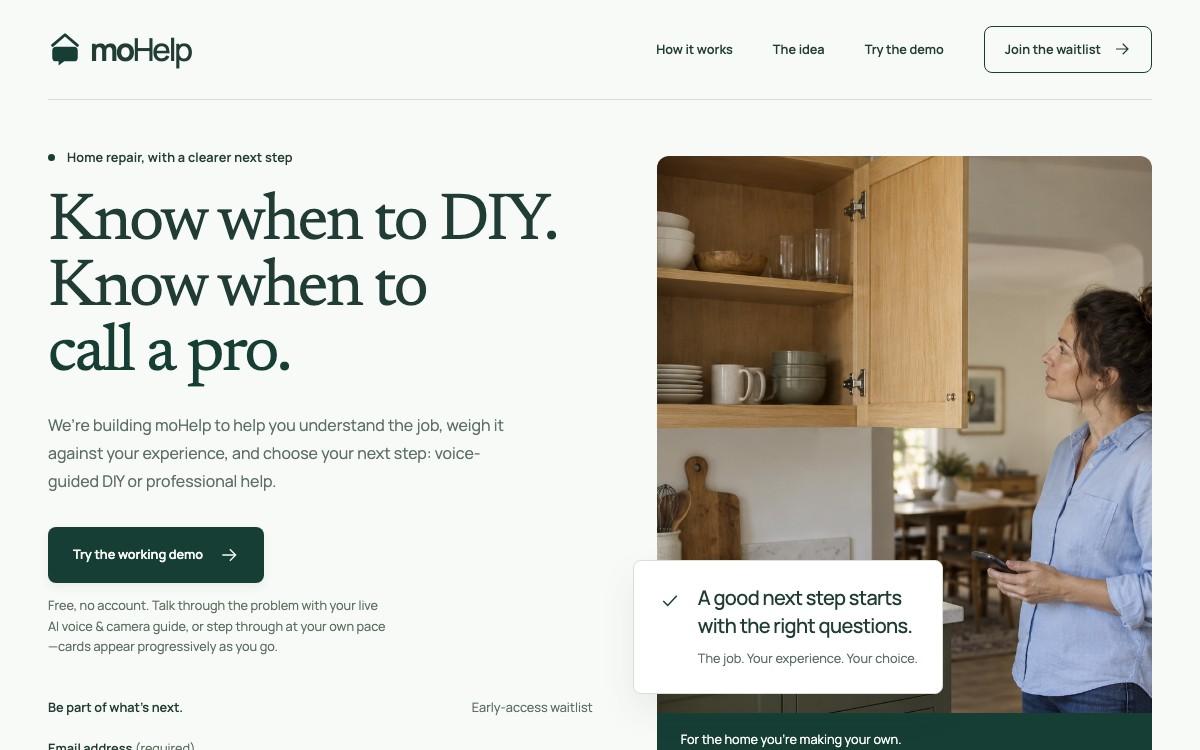 moHelp: Voice-First AI Home Repair Guide, desktop screenshot 1
