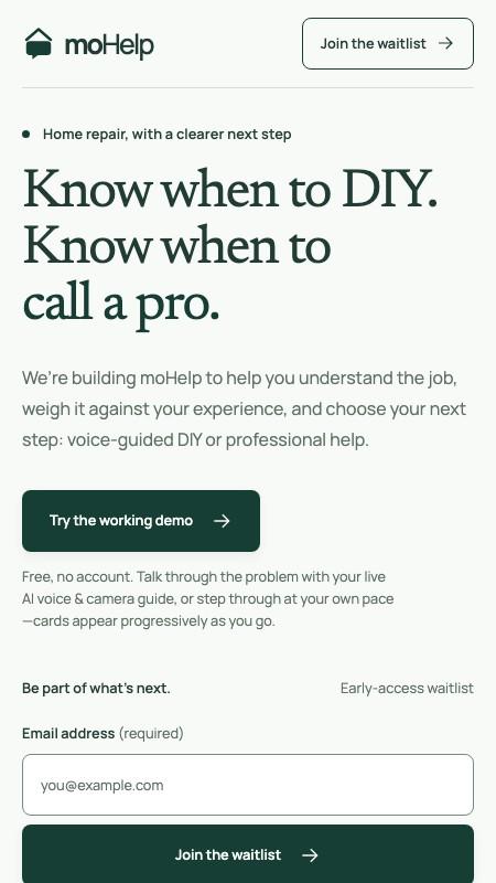 moHelp: Voice-First AI Home Repair Guide, phone screenshot 1