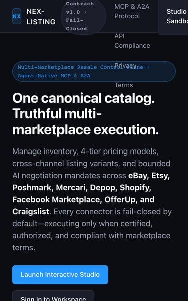 Nex-Listing: Agent-Native Multi-Marketplace Resale Studio, phone screenshot 1