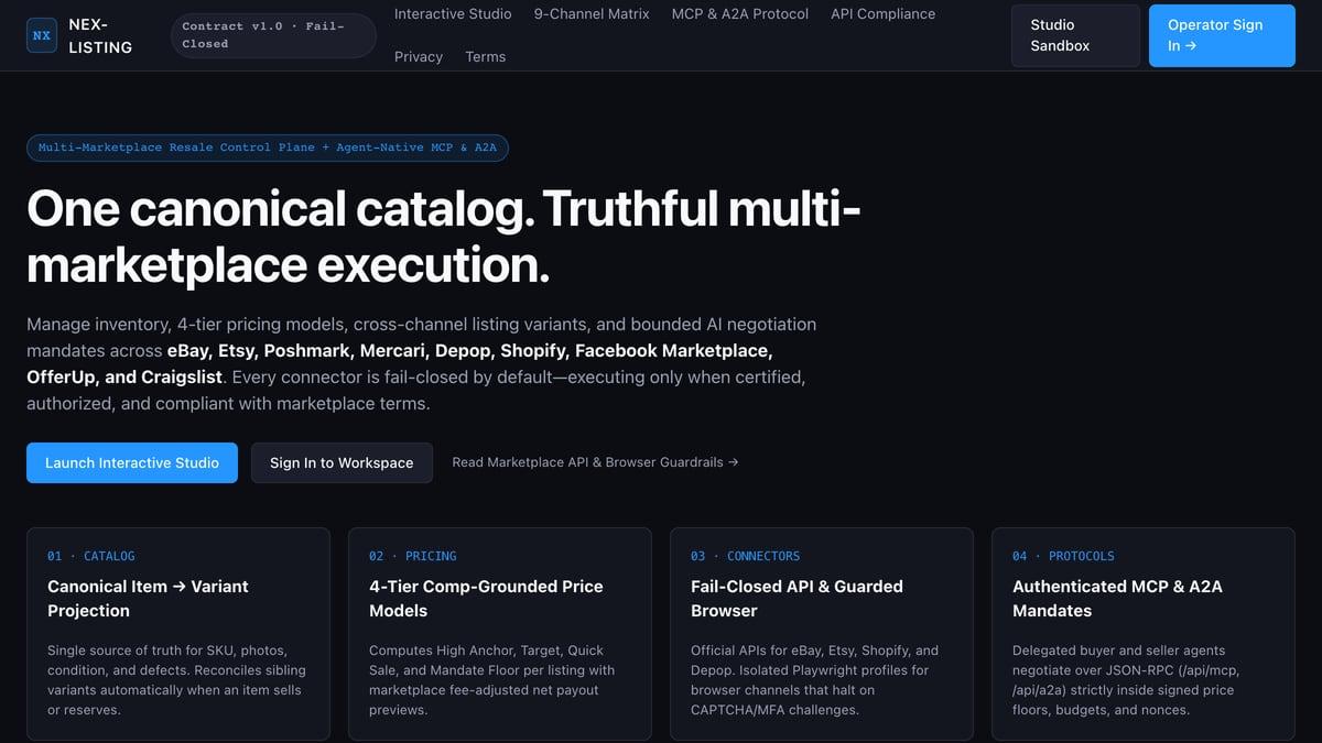 Nex-Listing: Agent-Native Multi-Marketplace Resale Studio, desktop screenshot 2