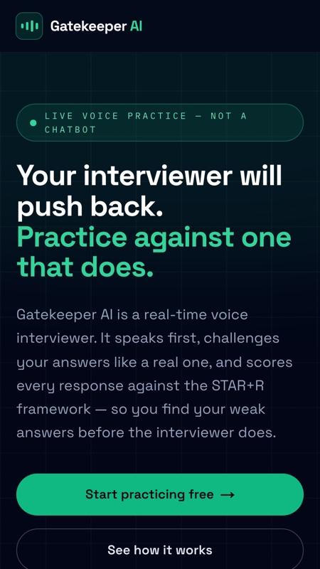 Gatekeeper AI: Real-Time Voice Interview Coach, phone screenshot 1
